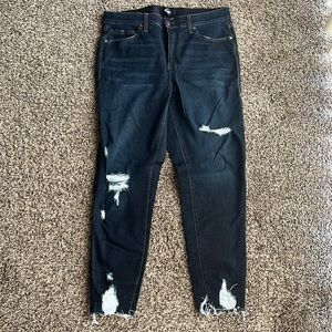 Lularoe Woman’s Denim Distressed Dark-washed Blue Jeans Size 32 ankle length